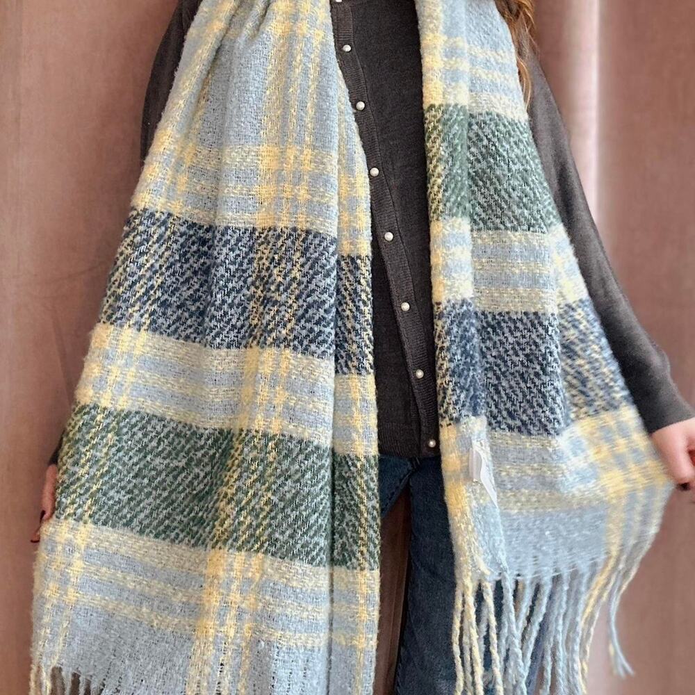 Free people homecoming plaid fringe scarf